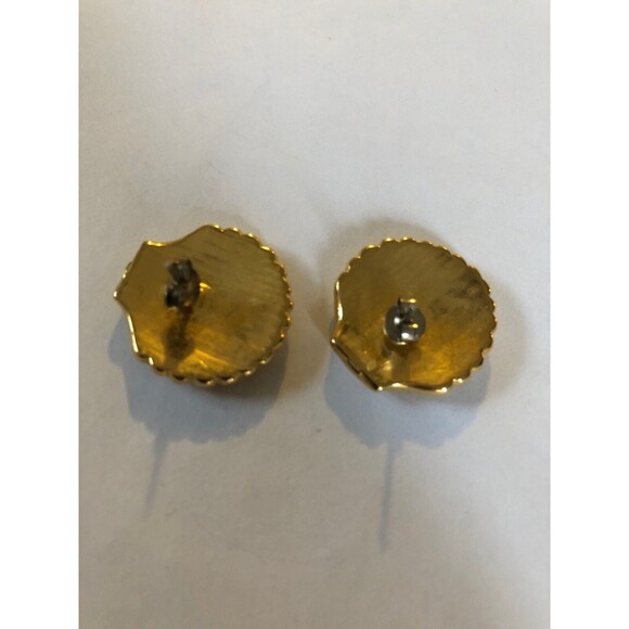 Vintage Yellow Enameled Gold Tone Clam Shell Design Statement Earrings Pierced - Picture 2 of 4